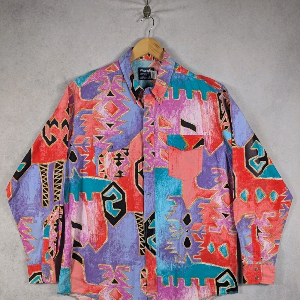 Wrangler Men’s Multicolor Abstract Print Button-Up Shirt Jacket